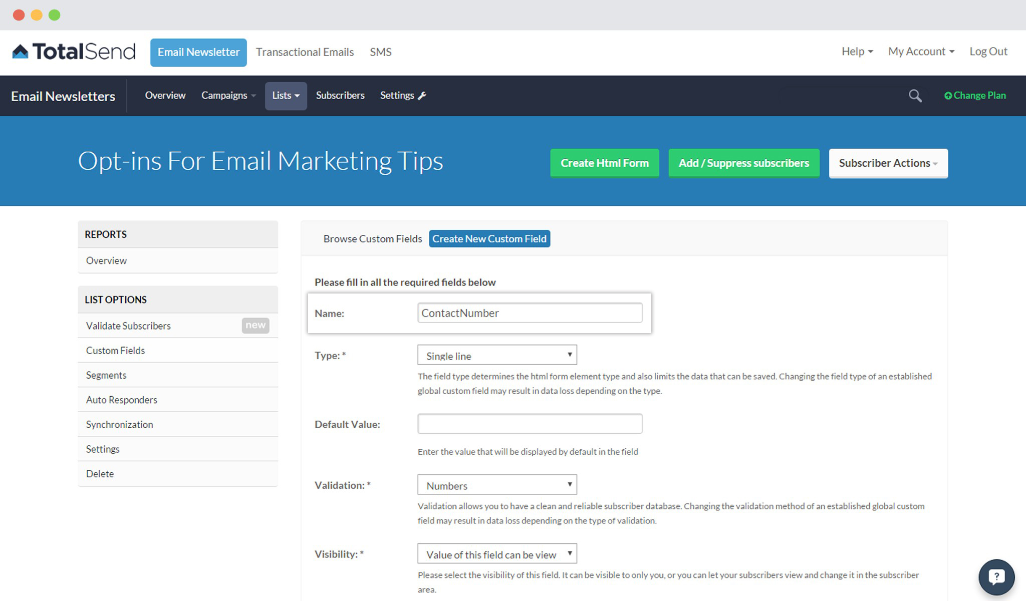 Fill field Details in TotalSend