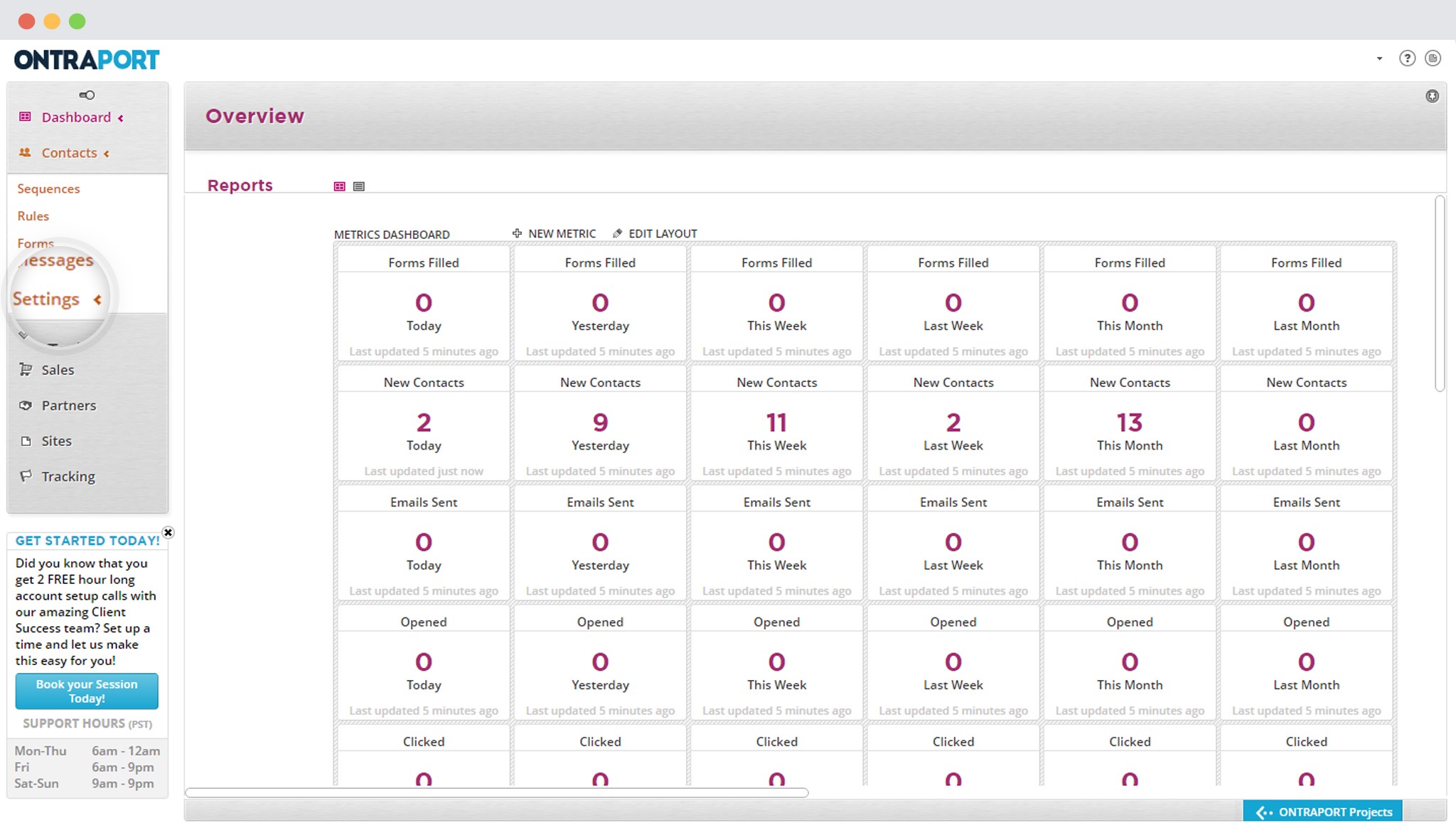 Contact settings in ONTRAPort