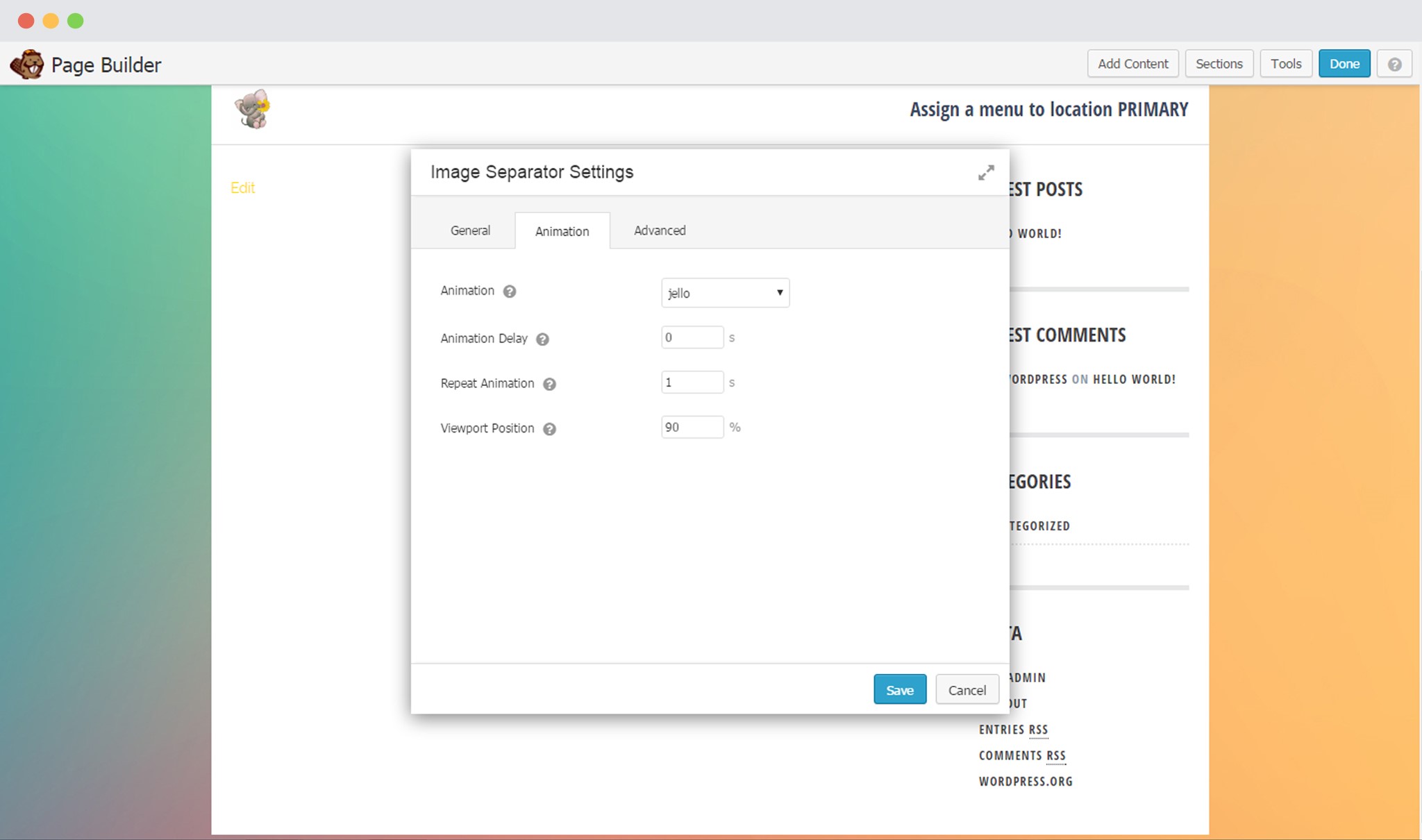 Animation settings of Image Separator