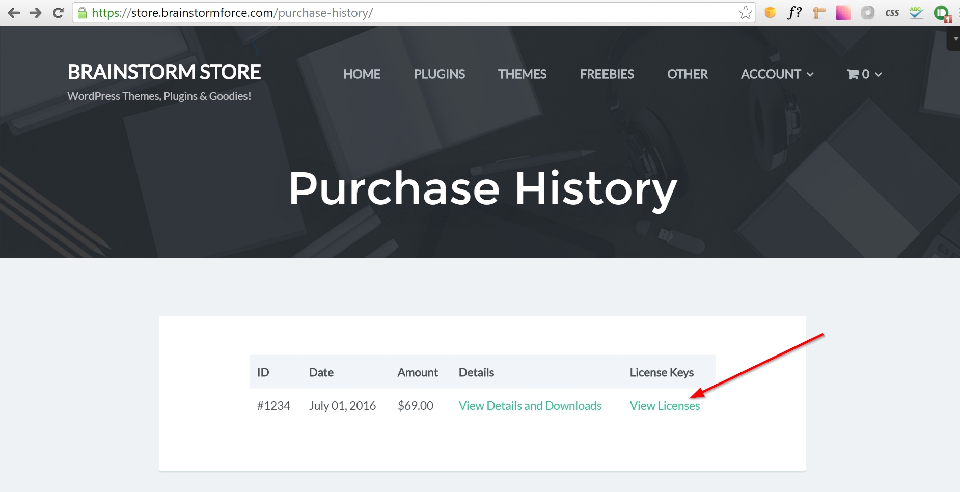 View Licenses in Purchase history