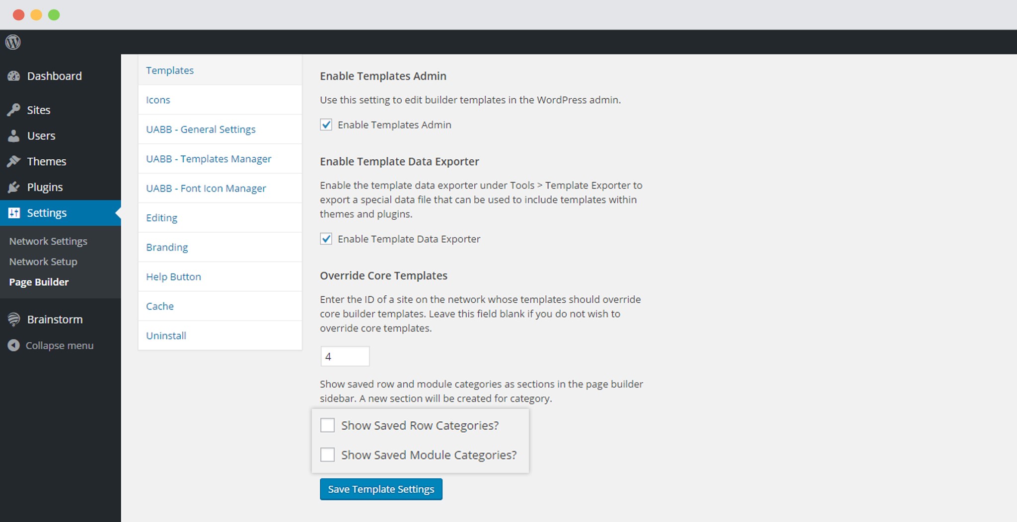 Disable Row and Module categories