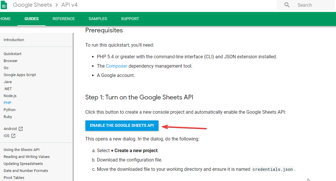 how to create google sheet api key